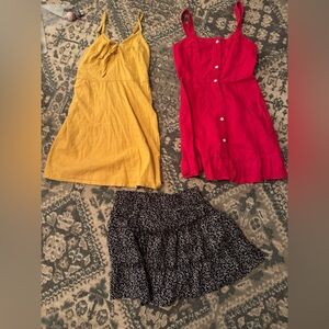 Hollister yellow dress, red dress & Black Floral Mini Skirt size jr size M (7) 6